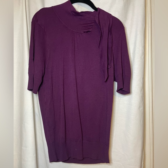 NWT Willi Smith Amethyst Purple 1/2 Sleeve High Collar Top w/ Tie Size L - Picture 4 of 13